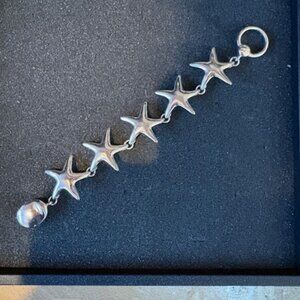 Fantastic Starfish Silver Tone Link Bracelet with Secure Magnetic Foldover Clasp